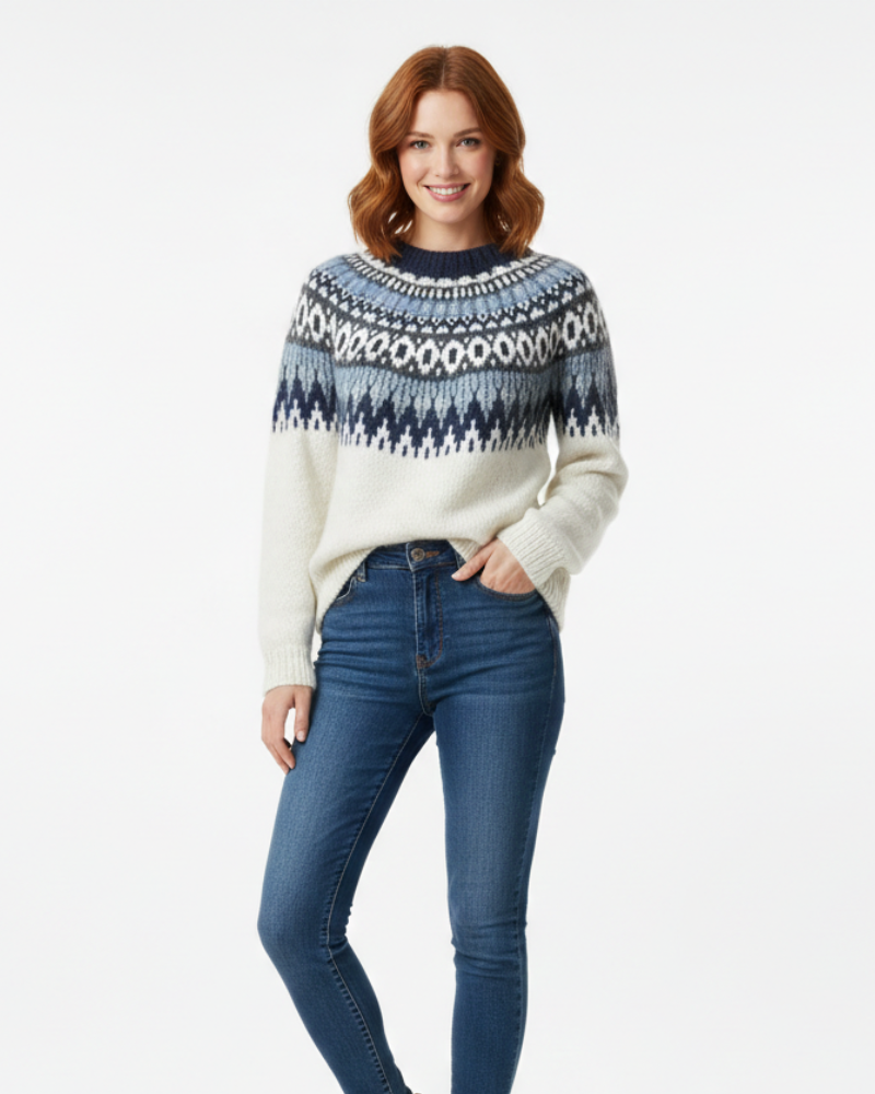 Georgia neulepusero naisille – talvineule Fair Isle pohjoismainen kuvio & rento leikkaus