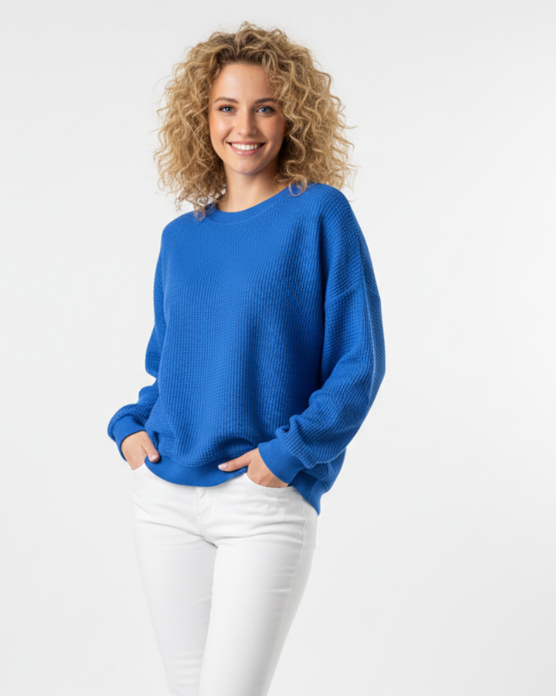 Dahlia Dámský Svetr Waffle – Oversize Střih, Měkká Bavlna & Pohodlný Ležérní Styl