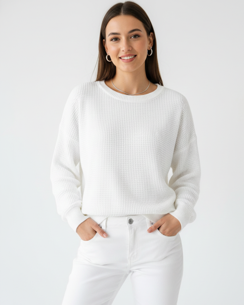 Dahlia Dámský Svetr Waffle – Oversize Střih, Měkká Bavlna & Pohodlný Ležérní Styl