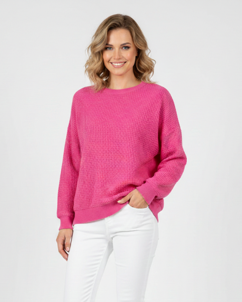 Dahlia Dámský Svetr Waffle – Oversize Střih, Měkká Bavlna & Pohodlný Ležérní Styl