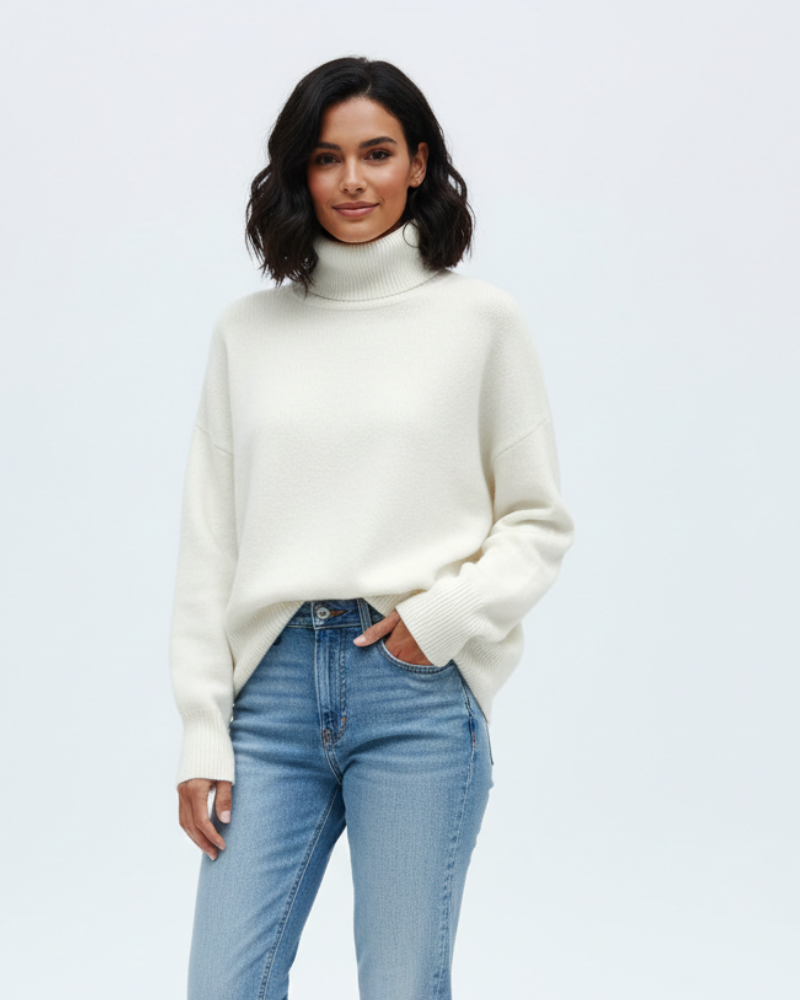 Clara Pull Col Oversize Femme – Tricot Chaud en Mélange Laine Mérinos Style Vintage