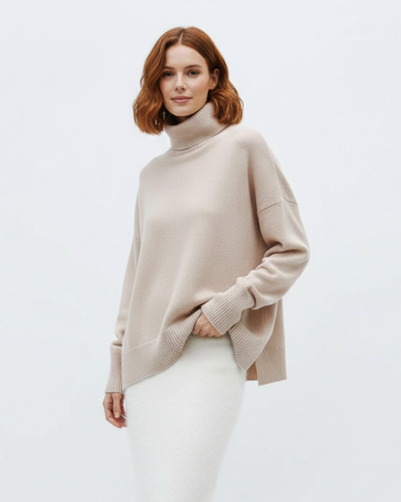 Clara Pull Col Oversize Femme – Tricot Chaud en Mélange Laine Mérinos Style Vintage
