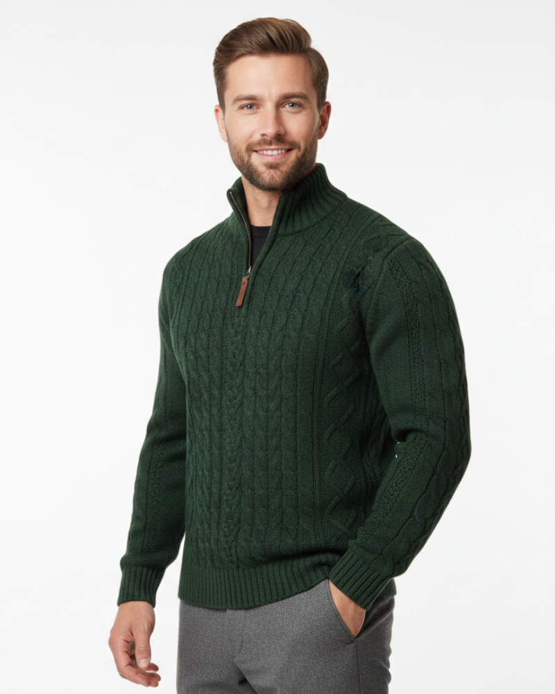 Vhong Maglia Uomo con Mezza Cerniera – Maglia Intrecciata Calda, Collo Alto e Stile Senza Tempo