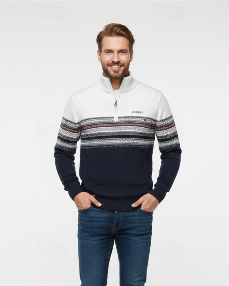 Perry Pull Homme Demi-Zip – В’язаний чоловічий светр вузького крою з напівблискавкою та ребристими манжетами для зими