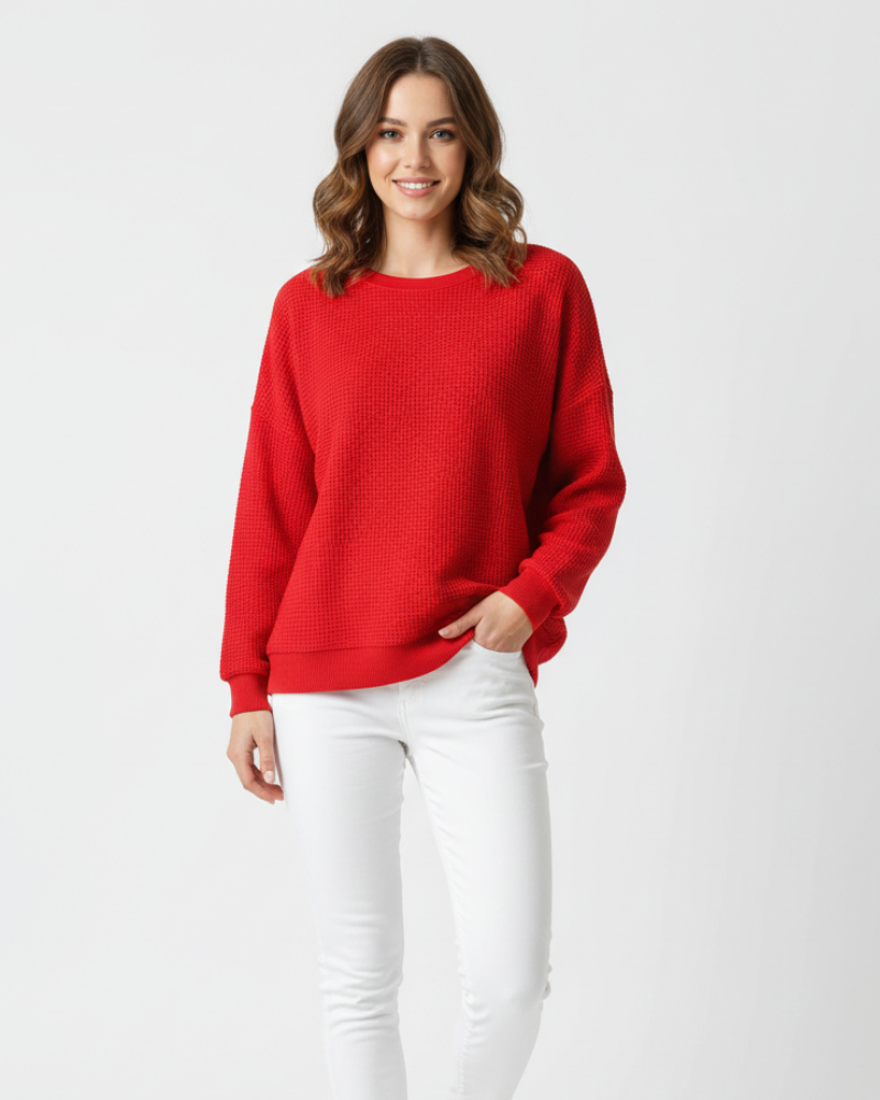 Dahlia Dámský Svetr Waffle – Oversize Střih, Měkká Bavlna & Pohodlný Ležérní Styl