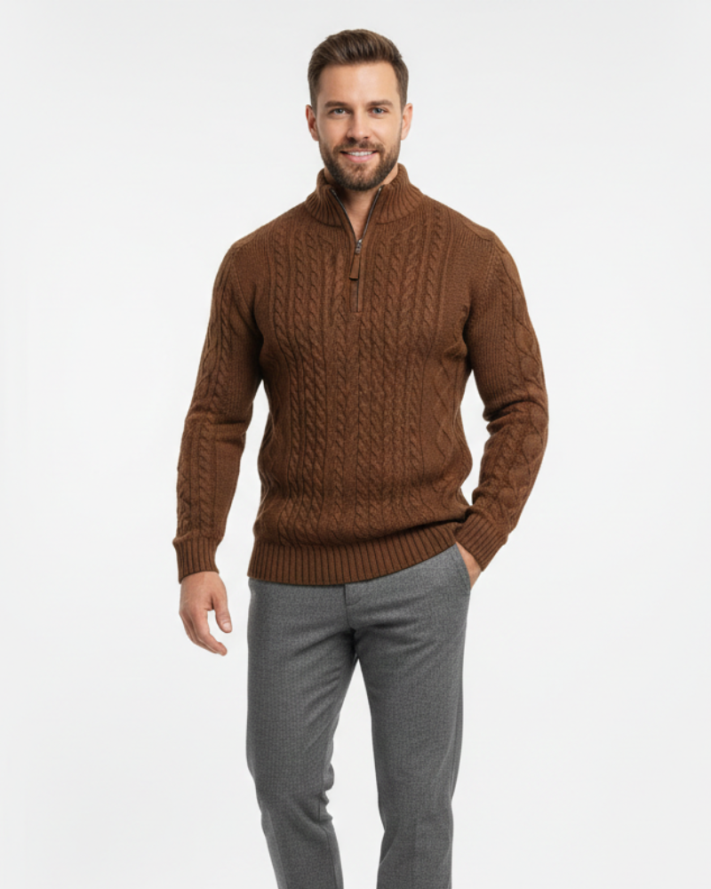 Vhong Maglia Uomo con Mezza Cerniera – Maglia Intrecciata Calda, Collo Alto e Stile Senza Tempo