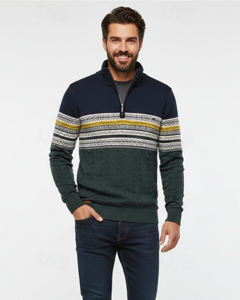 Perry Pull Heren Half-Rits – Slim Fit Tricot Elegant met Geribbelde Manchetten voor de Winter