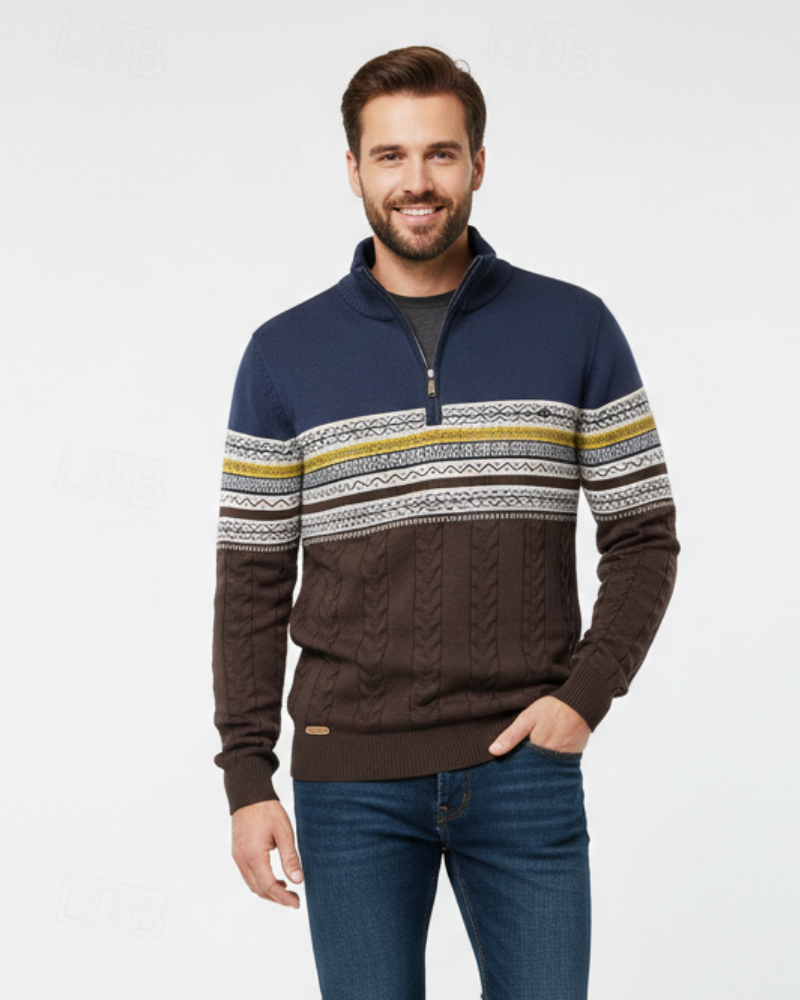 Perry Pull Heren Half-Rits – Slim Fit Tricot Elegant met Geribbelde Manchetten voor de Winter