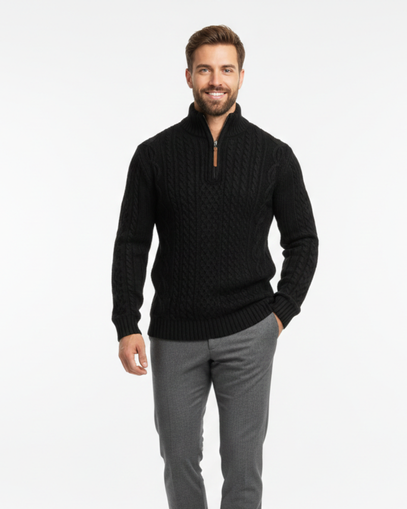 Vhong Maglia Uomo con Mezza Cerniera – Maglia Intrecciata Calda, Collo Alto e Stile Senza Tempo