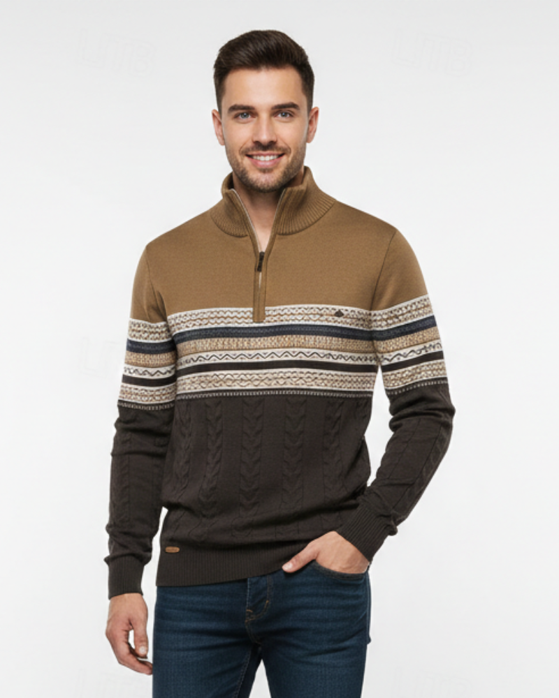 Perry Pull Heren Half-Rits – Slim Fit Tricot Elegant met Geribbelde Manchetten voor de Winter