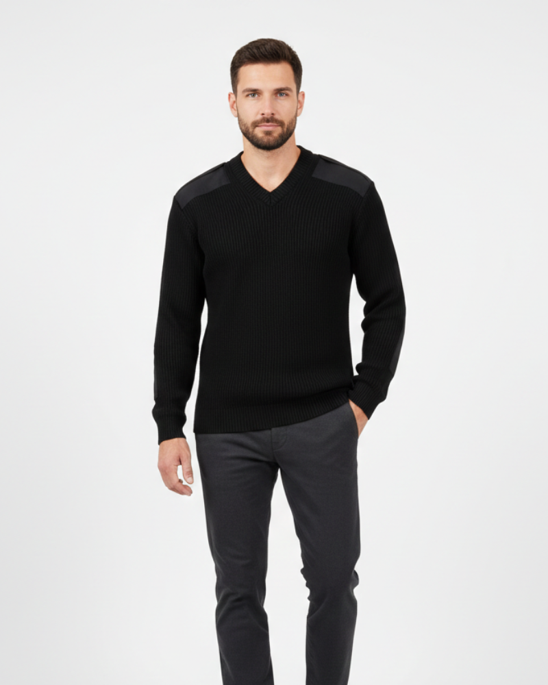 Jersey militar para hombre Cormac con cuello en V – Punto acanalado, hombros reforzados y estilo al aire libre