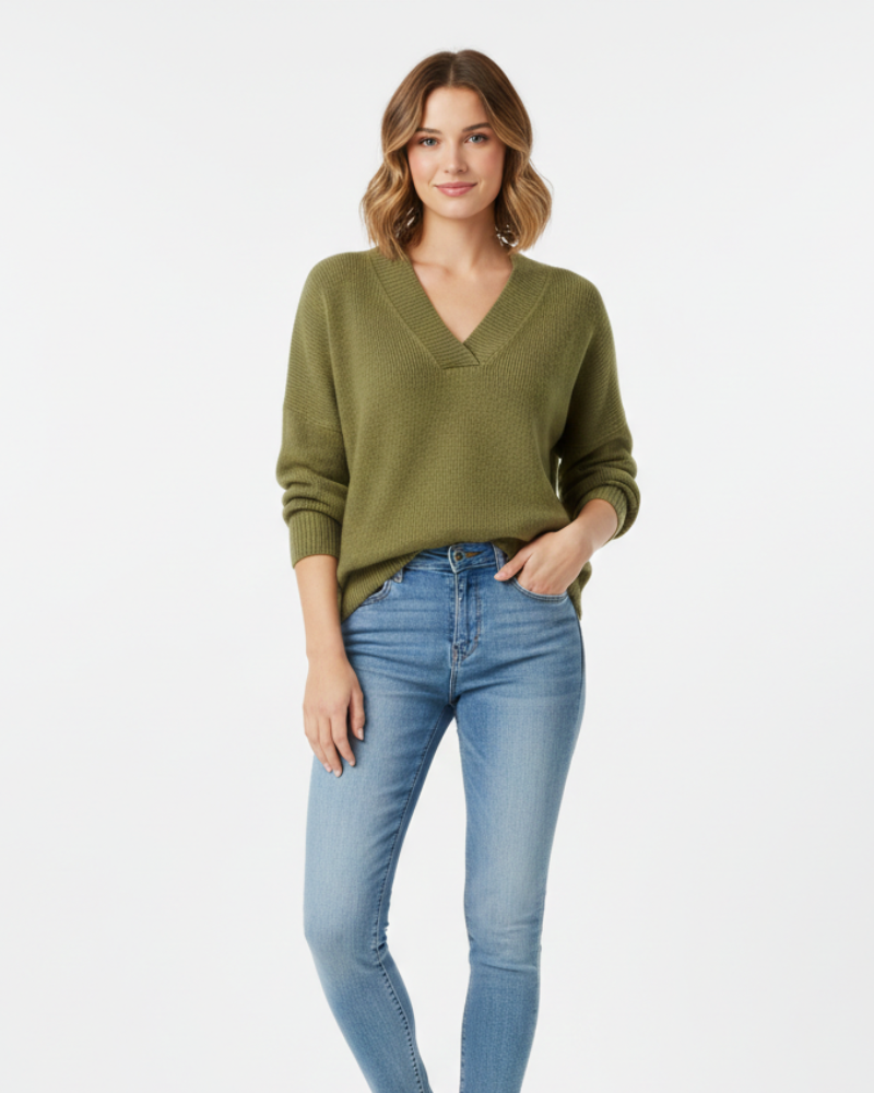 Alexandra Pull Femme Col V Doux – Coupe Fluide & Élégance Quotidienne Automne/Hiver