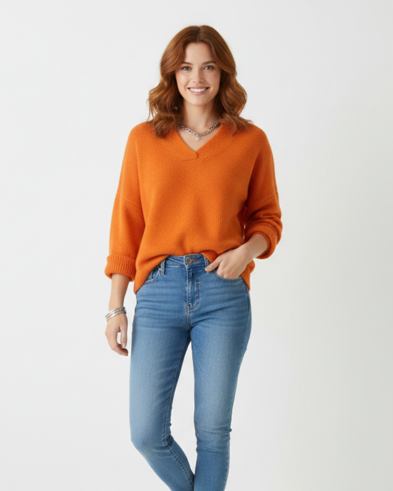 Alexandra Pull Femme Col V Doux – Coupe Fluide & Élégance Quotidienne Automne/Hiver