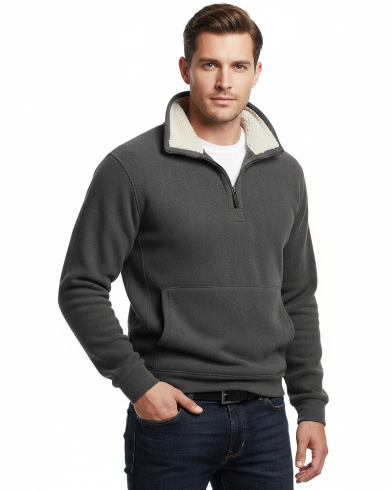 Marky Pull Zippé Uomo – Felpa con Mezza Cerniera Foderata in Pile con Collo Alto e Taglio Casual