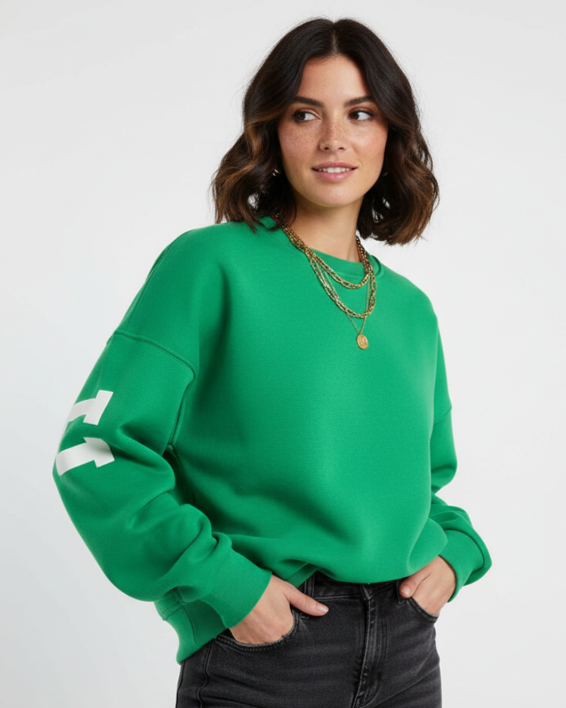 Arvery Sweatshirt Oversize Femme – Pull en Coton avec Manches Graphiques & Col Rond