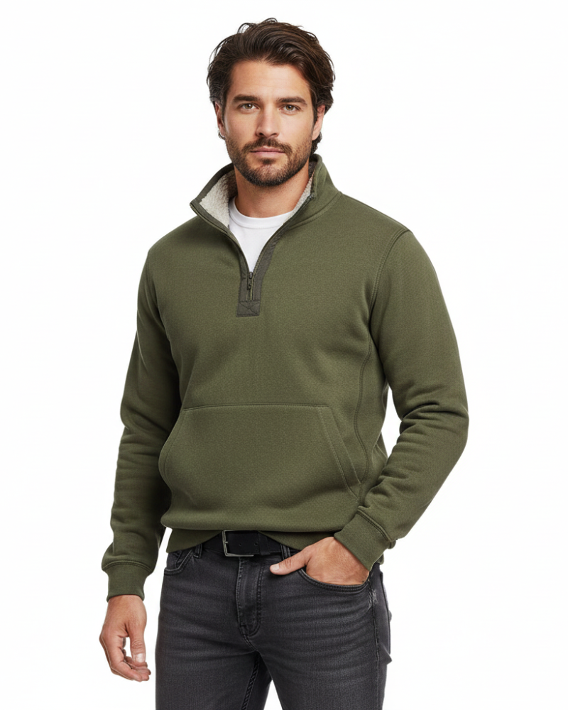 Marky Men's Zip-Up Pullover – Half-Zip Sweatshirt Lined with Fleece, Featuring a Stand-Up Collar & Relaxed Fit