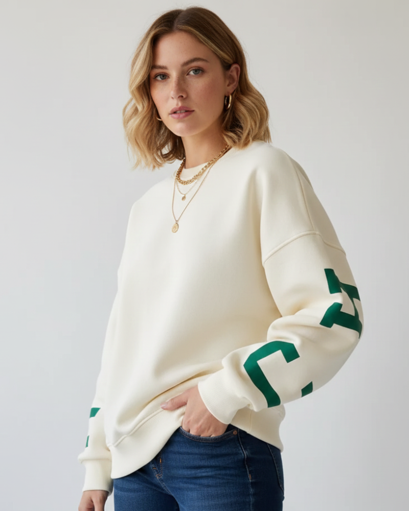 Arvery Sweatshirt Oversize Femme – Pull en Coton avec Manches Graphiques & Col Rond