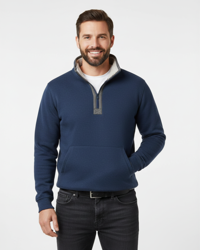 Marky Men's Zip-Up Pullover – Half-Zip Sweatshirt Lined with Fleece, Featuring a Stand-Up Collar & Relaxed Fit
