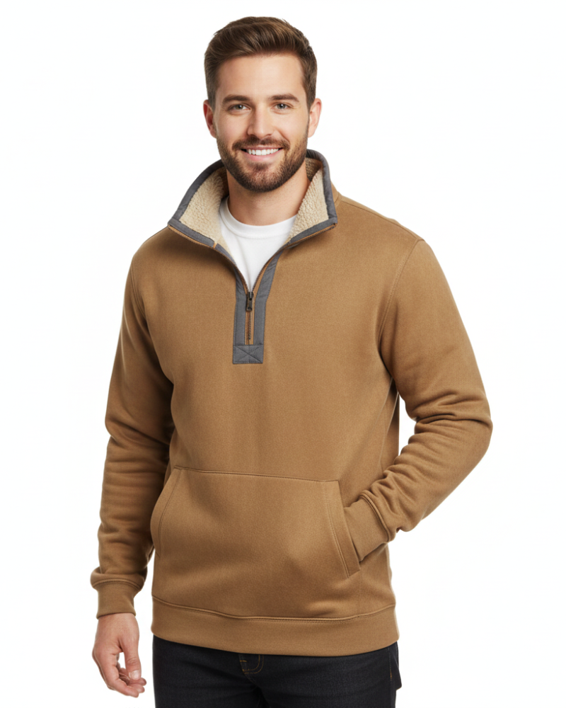 Marky Men's Zip-Up Pullover – Half-Zip Sweatshirt Lined with Fleece, Featuring a Stand-Up Collar & Relaxed Fit