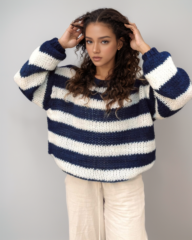 Louisa Pull Femme en Tricot – Pull Oversize Rayé en Matière Douce au Design Tendance