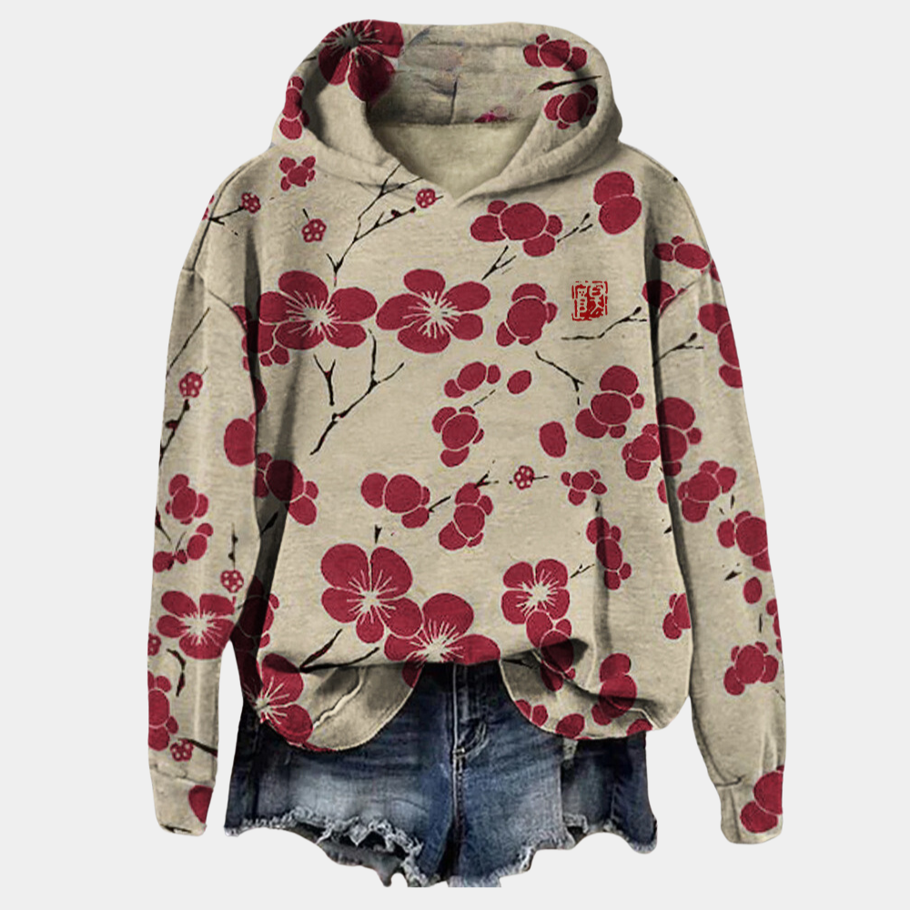 Kaori Sweat à Capuche Fleuri Femme – Mélange Coton Doux, Coupe Décontractée & Confort Respirant