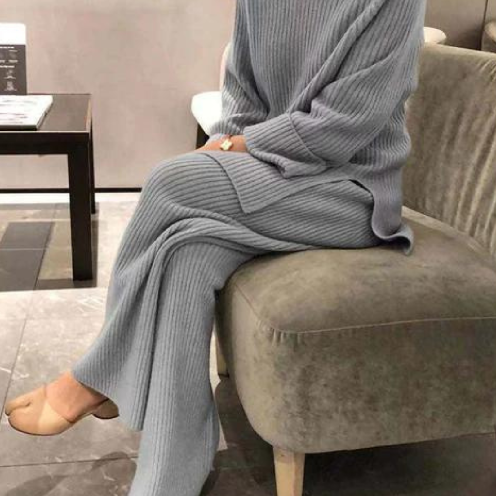 Avni Knitted Set for Women – Premium Cotton Sweater Relaxed Fit & Wide Leg Pants