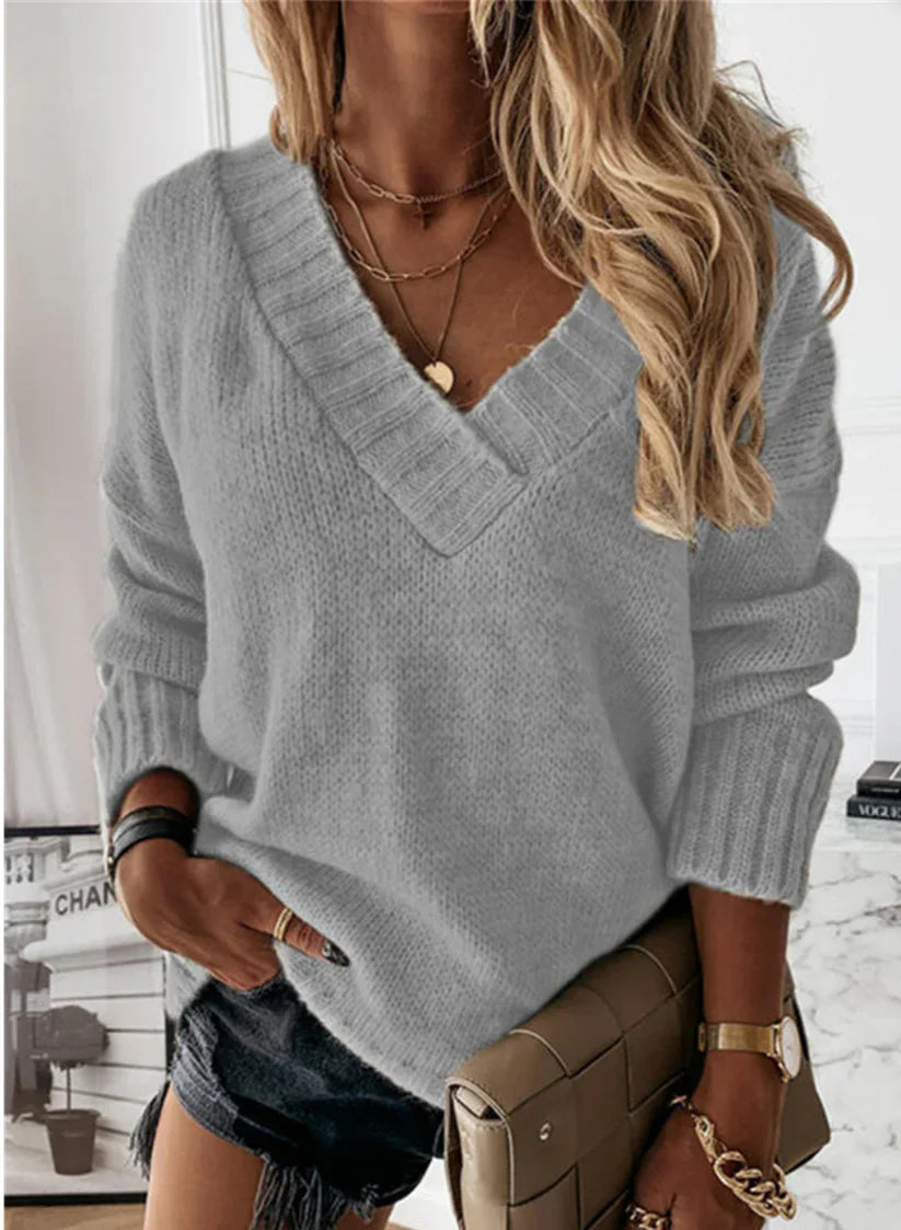 Kyler Pull Femme – Pull à Col en V Confortable avec Coupe Décontractée et Design Intemporel