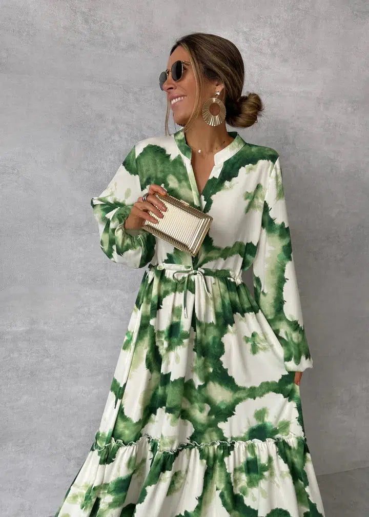 Patricia Robe Maxi Femme - Manches Longues, Výstřih do V - Elegantní a Plynulý Design pro Formální Události