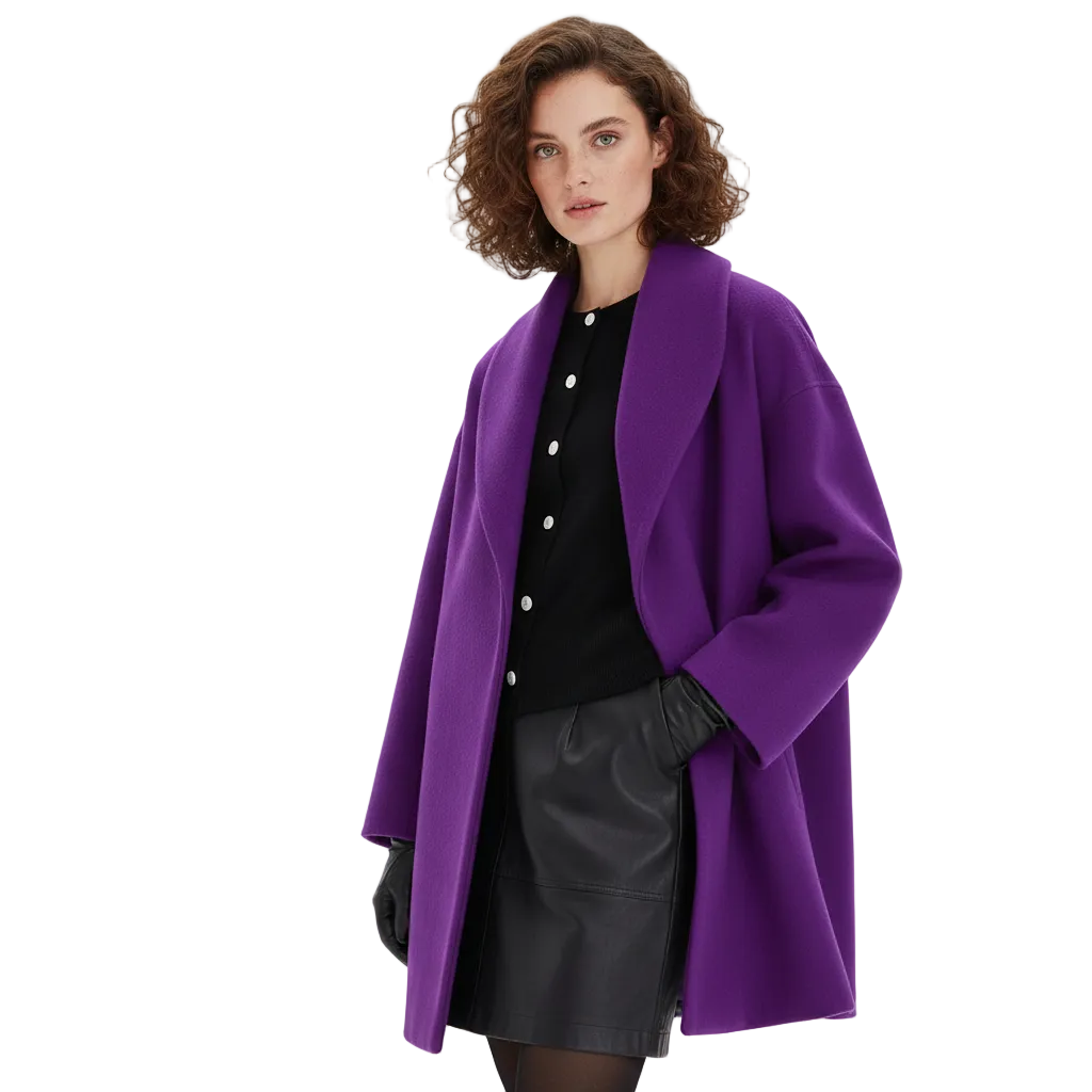 Vicky Manteau Oversize Dames – Lange Elegante Jas met Brede Revers & Vloeiende Snit