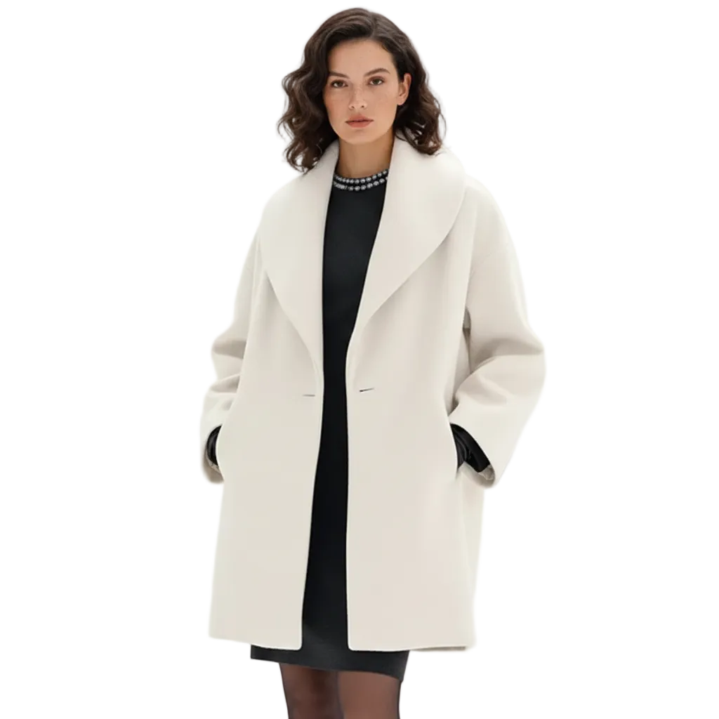 Vicky Manteau Oversize Dames – Lange Elegante Jas met Brede Revers & Vloeiende Snit