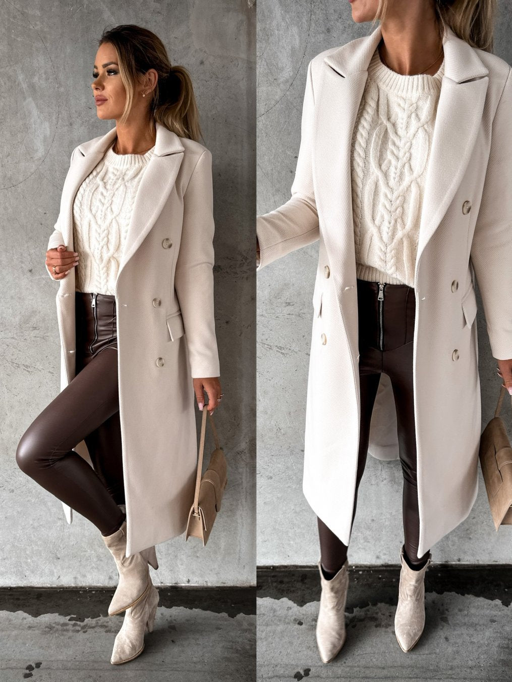 Georgia Manteau Long en Laine Mélangée pour Femme – Elegantes Design mit Notch-Revers in klassischen Winterfarben