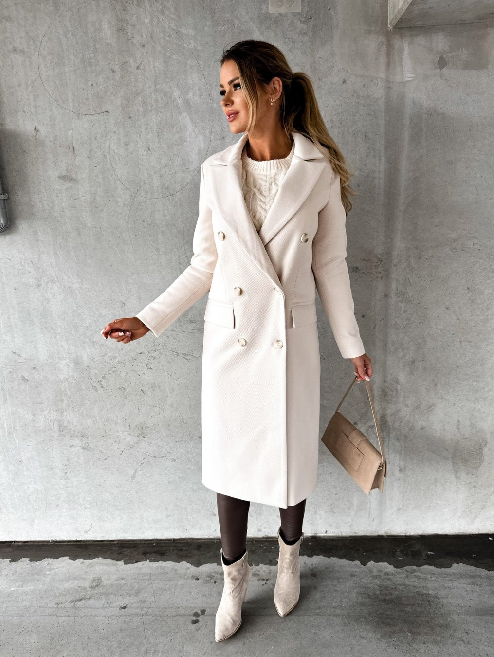 Georgia Manteau Long en Laine Mélangée pour Femme – Elegantes Design mit Notch-Revers in klassischen Winterfarben