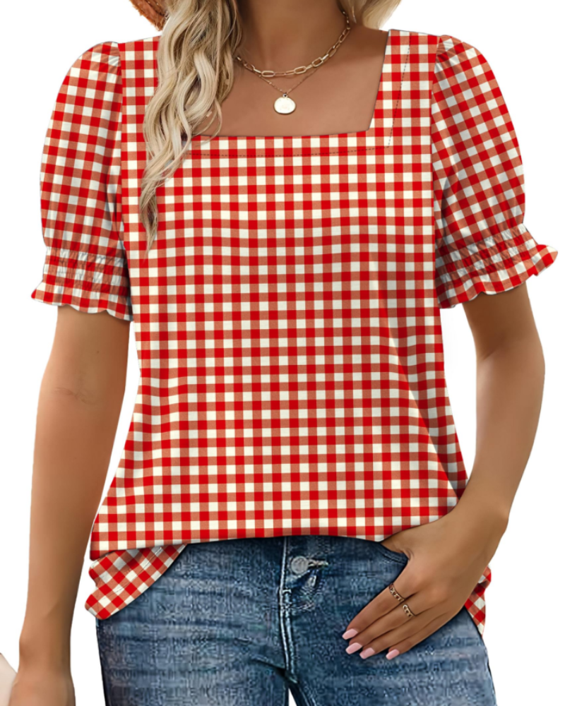 Vira Top Femme – Γυναικείο T-shirt με Τετράγωνο Λαιμόκοψη και Μανίκια με Βολάν, Κομψή Καλοκαιρινή Γραμμή