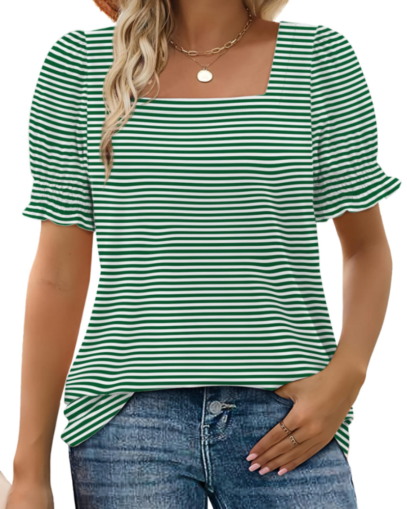 Vira Top Femme – Γυναικείο T-shirt με Τετράγωνο Λαιμόκοψη και Μανίκια με Βολάν, Κομψή Καλοκαιρινή Γραμμή
