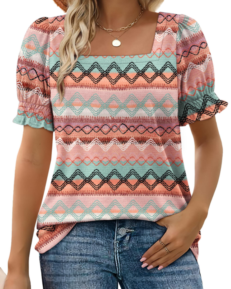 Vira Top Femme – Γυναικείο T-shirt με Τετράγωνο Λαιμόκοψη και Μανίκια με Βολάν, Κομψή Καλοκαιρινή Γραμμή