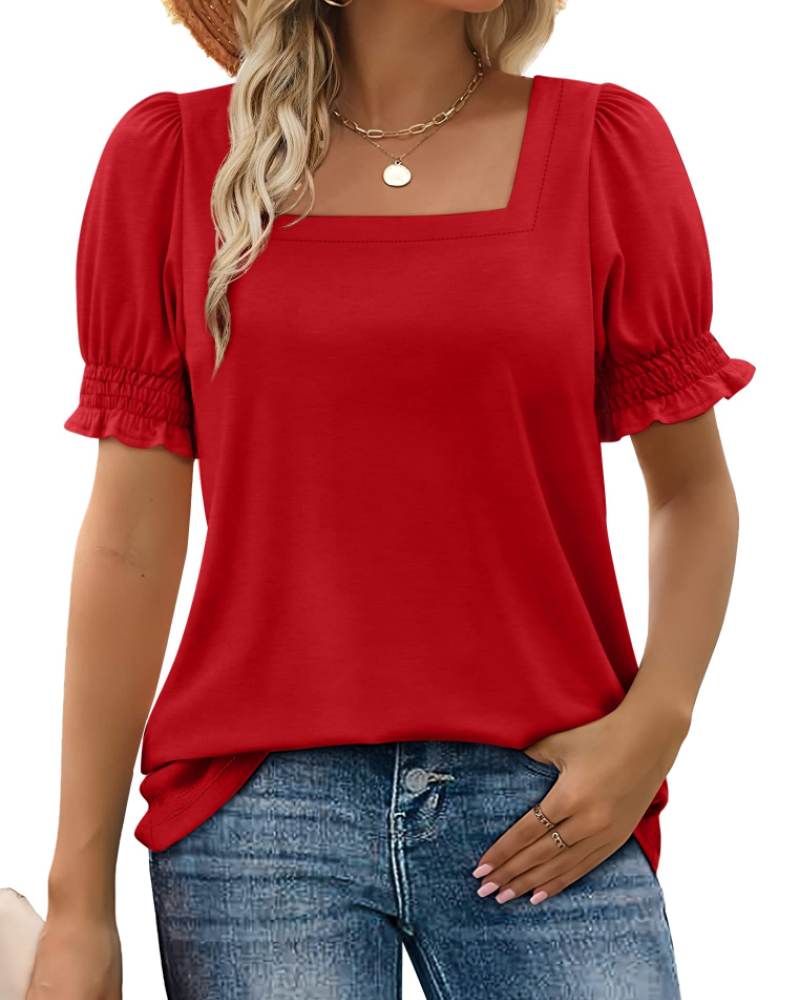 Vira Top Femme – Γυναικείο T-shirt με Τετράγωνο Λαιμόκοψη και Μανίκια με Βολάν, Κομψή Καλοκαιρινή Γραμμή