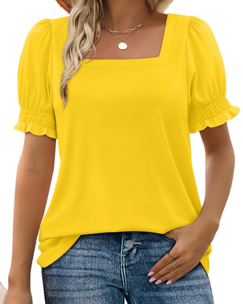 Vira Top Femme – Γυναικείο T-shirt με Τετράγωνο Λαιμόκοψη και Μανίκια με Βολάν, Κομψή Καλοκαιρινή Γραμμή