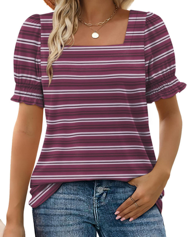 Vira Top Femme – Γυναικείο T-shirt με Τετράγωνο Λαιμόκοψη και Μανίκια με Βολάν, Κομψή Καλοκαιρινή Γραμμή
