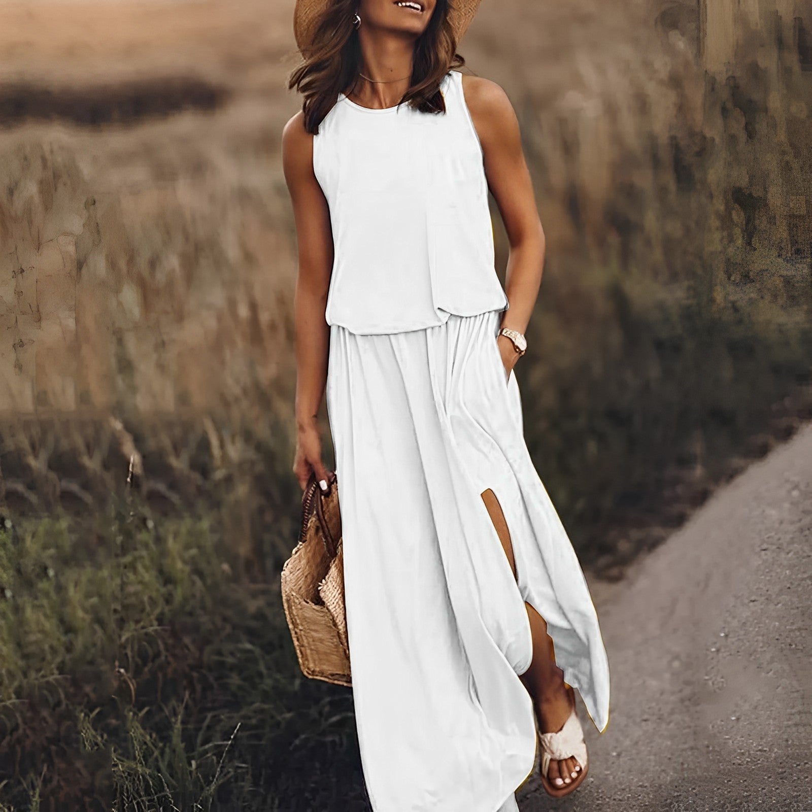 Gianna Long Dress Woman – Retro Sleeveless Dress with Airy Cut & Summer Style