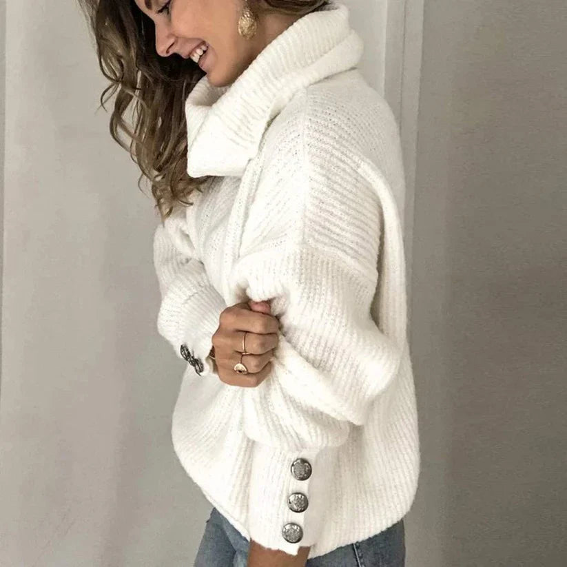 Emma Pull à Col Roulé pour Femme – Pull Élégant avec Détails de Boutons & Coupe Confortable
