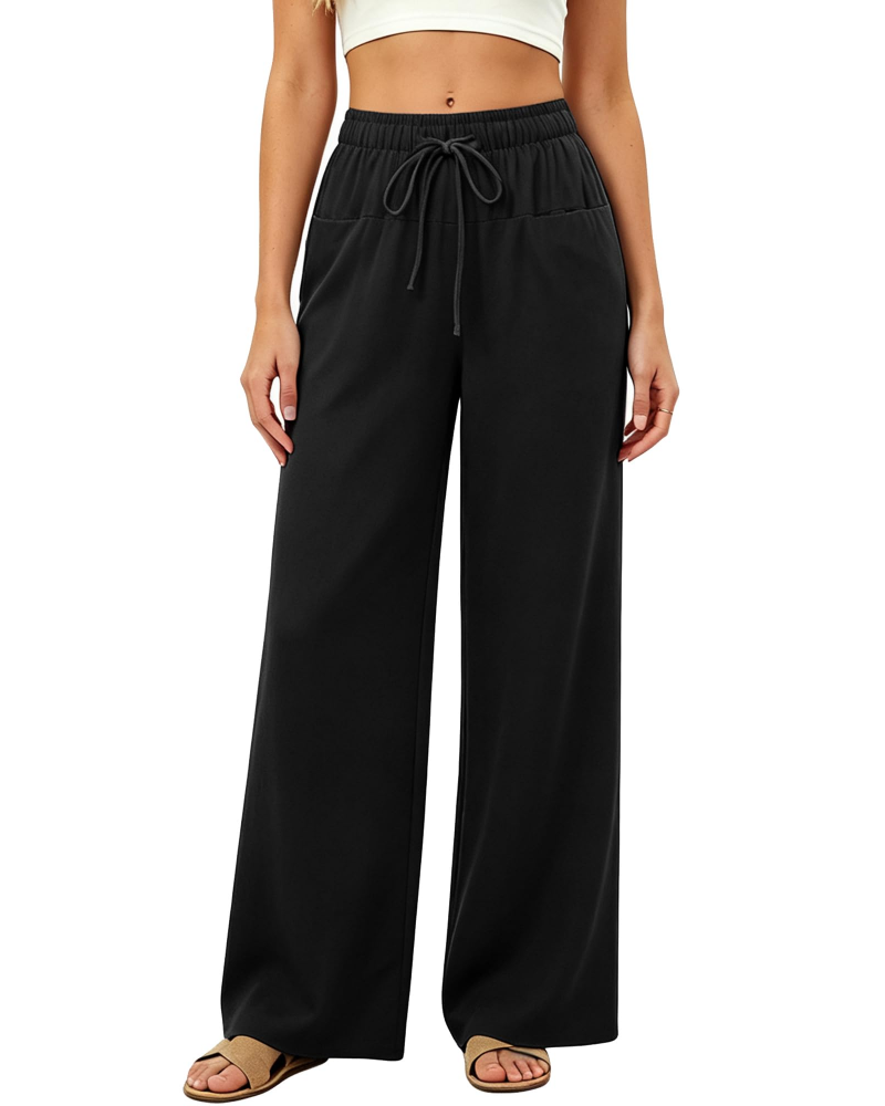 Pantaloni palazzo da donna Ginevra – Cotone e lino, vita alta con coulisse, 4 tasche