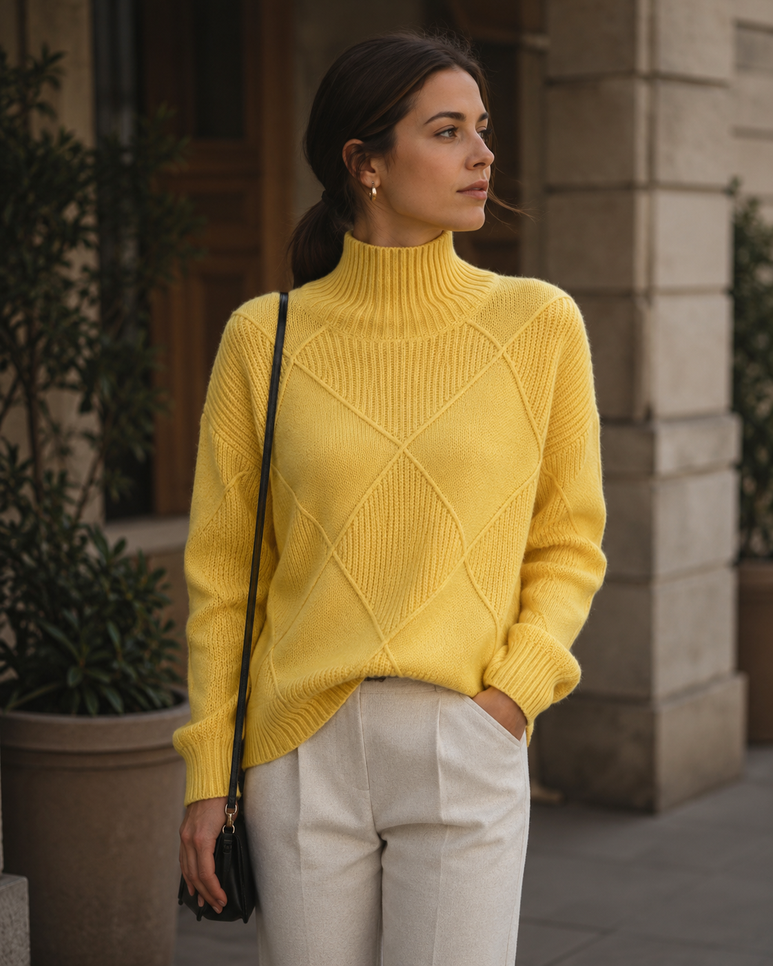 Rosalind Pull Oversize para Mulher – Malha Grossa, Gola Alta e Corte Largo