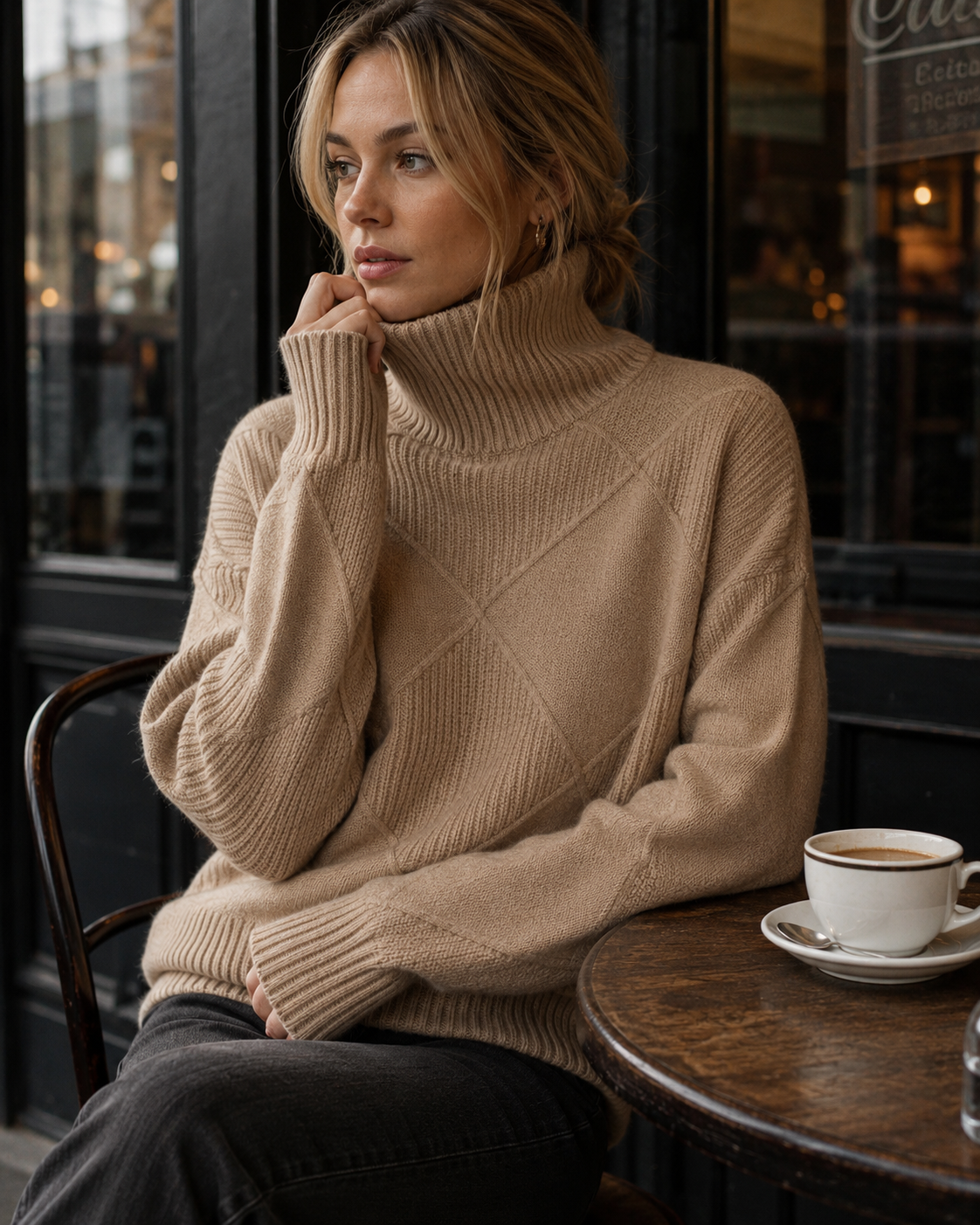 Rosalind Pull Oversize para Mulher – Malha Grossa, Gola Alta e Corte Largo