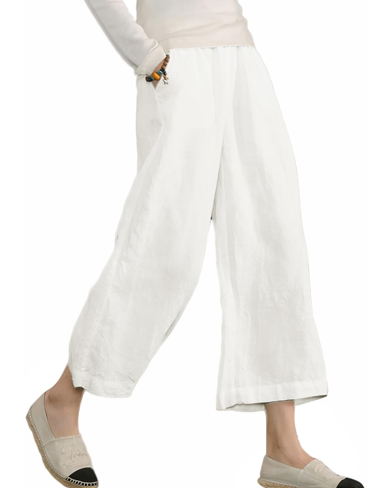 Rosamund Damen-Hose 7/8 – Leichte Baumwolle, elastischer hoher Bund & Taschen