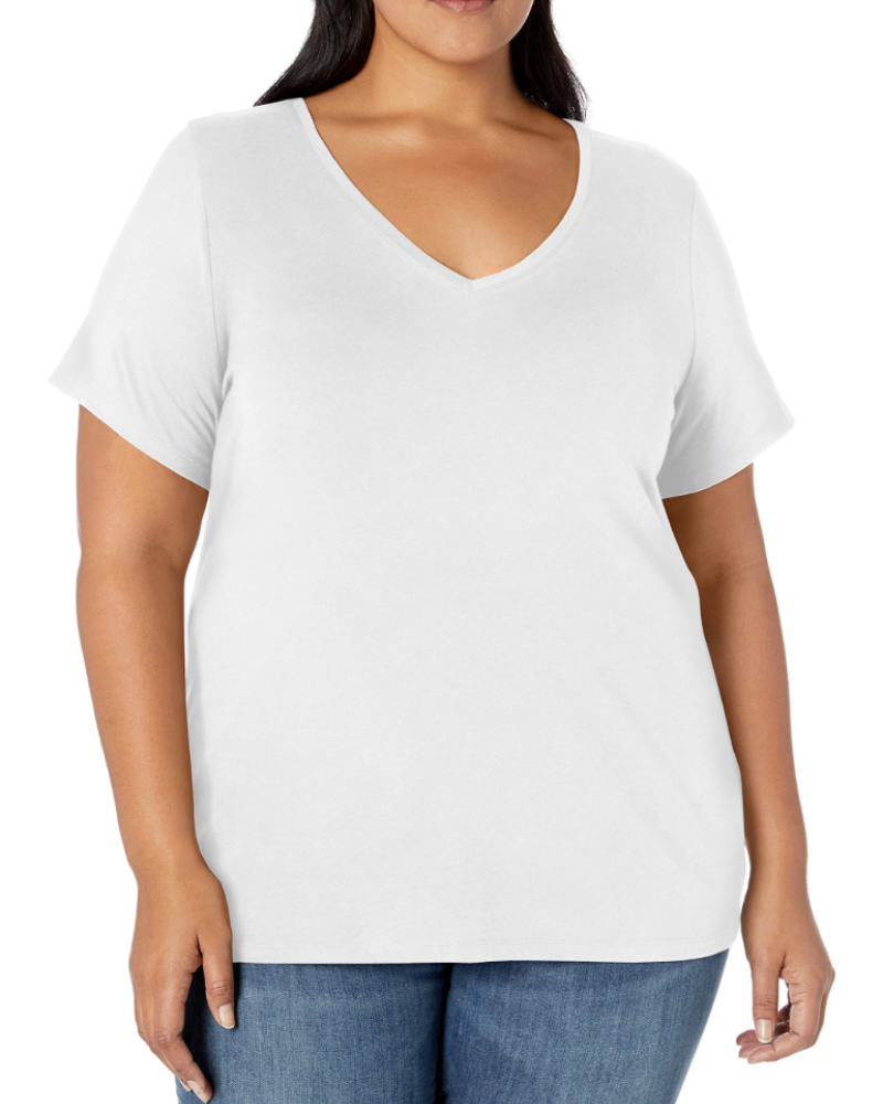 Camiseta Mirabelle para mujer de talla grande – cuello en V, mangas cortas, algodón jersey elástico y corte entallado