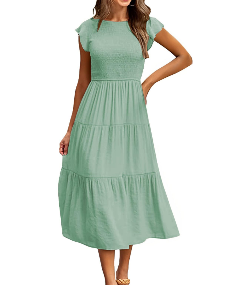 Rochie Plinky pentru femei – Rochie de vară cu volane, talie elastică, croială în A, lungime medie