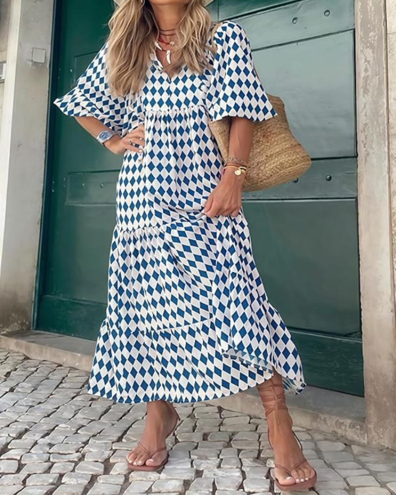Ρόμπα Rina Boho Femme – Φλοράλ Σχέδιο, V Λαιμόκοψη & Αέρινες Φουσκωτές Μανίκες Καλοκαίρι