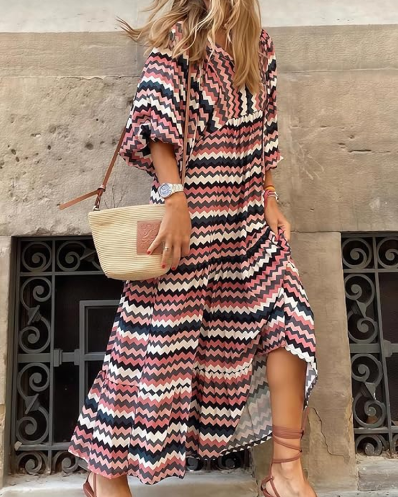 Ρόμπα Rina Boho Femme – Φλοράλ Σχέδιο, V Λαιμόκοψη & Αέρινες Φουσκωτές Μανίκες Καλοκαίρι