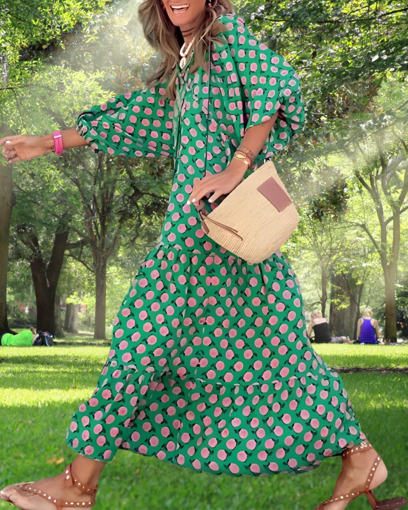 Ρόμπα Rina Boho Femme – Φλοράλ Σχέδιο, V Λαιμόκοψη & Αέρινες Φουσκωτές Μανίκες Καλοκαίρι