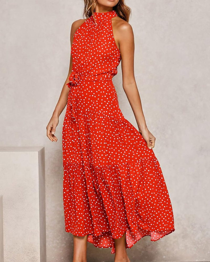Fina Robe Femme Maxi Bohème – Imprimé Pois, Épaules Dénudées, Coupe Fluide Été